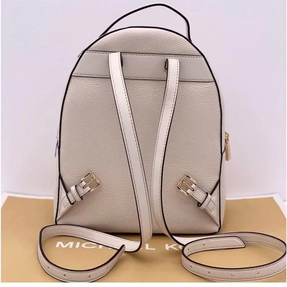 Michael Kors Valerie Medium Light Cream Pebbled Leather Backpack - Picture 11 of 12